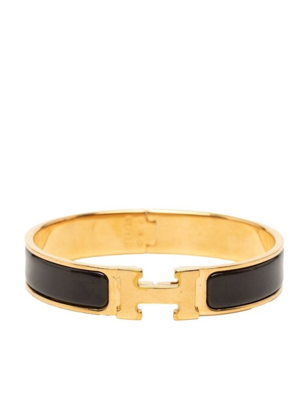 Hermes Click PM Bracelet Bangle Gold Brown Plated
